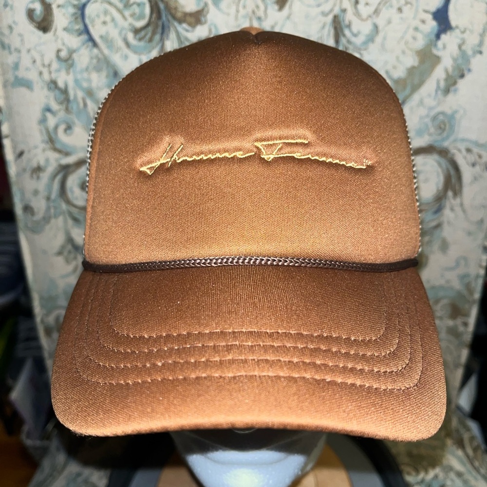Homme + Femme Headwear Brown & Gold Snapback Trucker Hat Cap Mesh Back 2 PINS